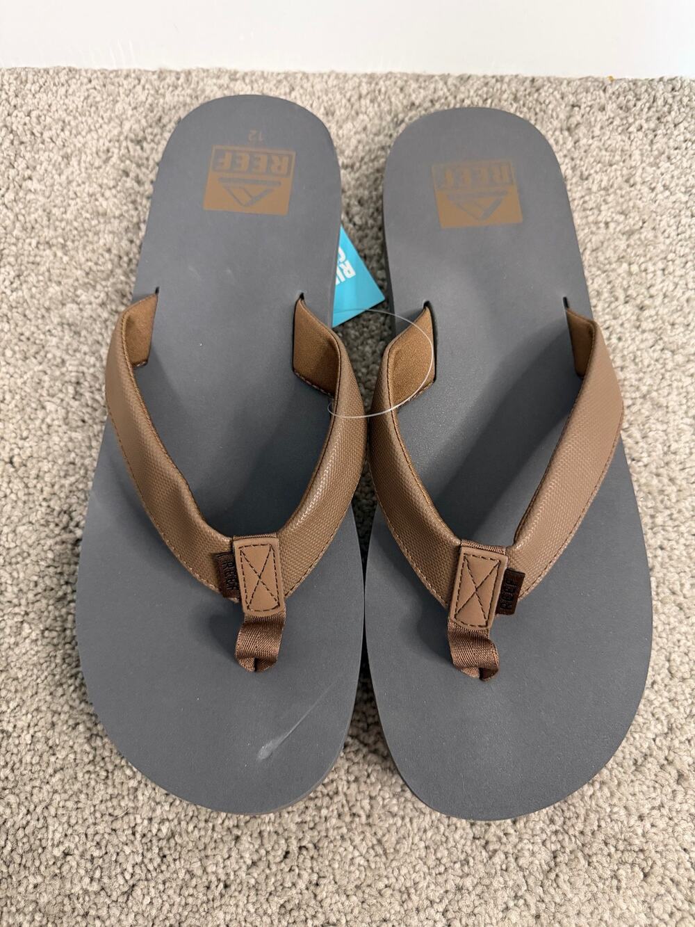New Reef Twinpin Men's Sandals Size 12 Brown Leather Comfort Flip Flops